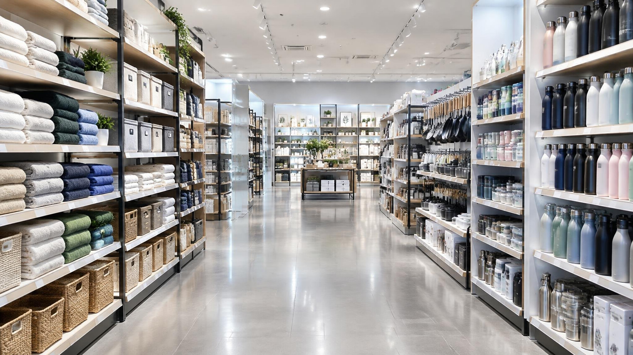 Retail store aisle with organized shelves
