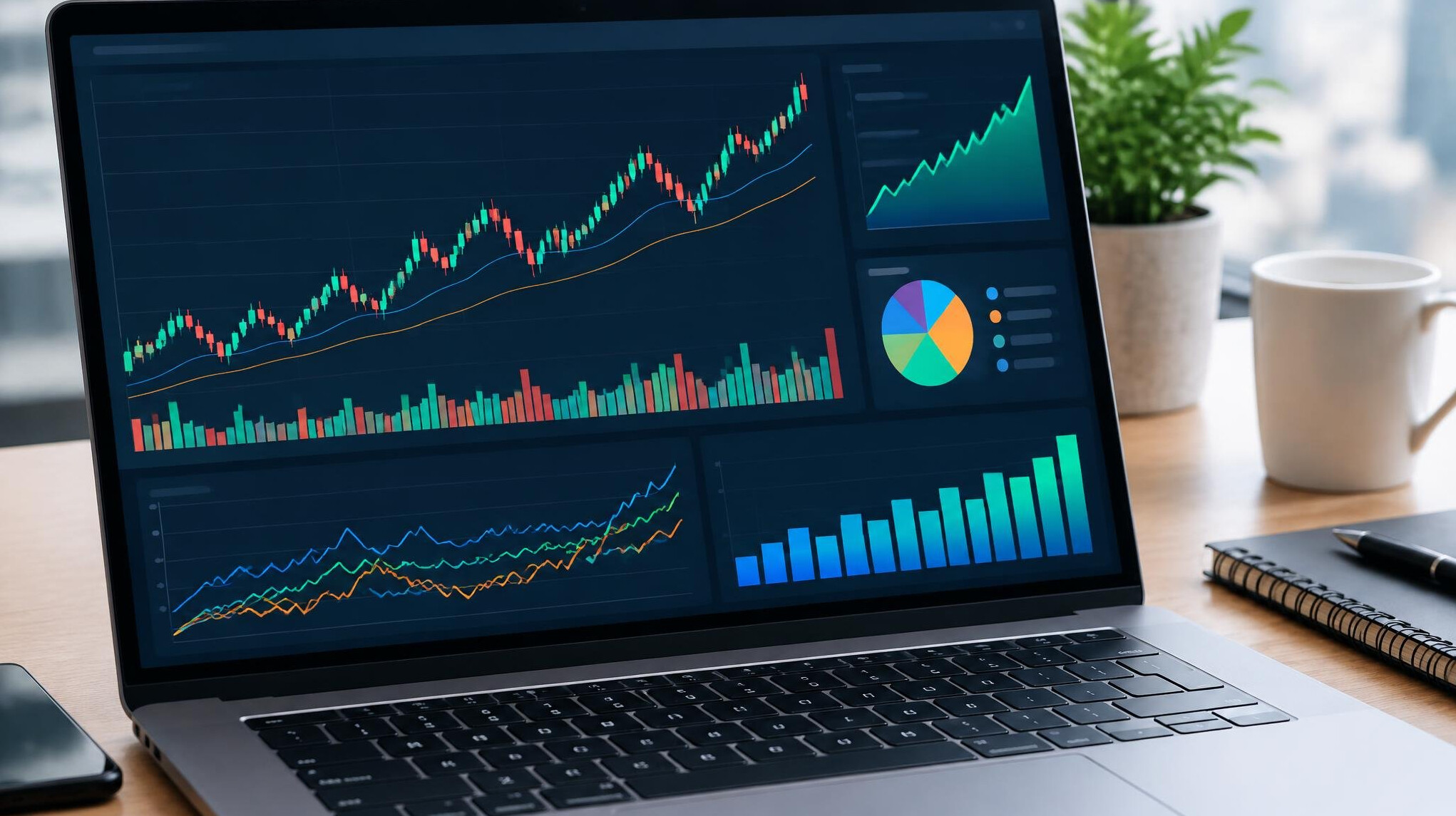 Laptop screen showing market trend charts